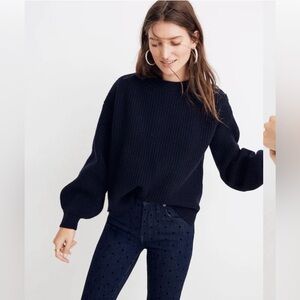 Madewell Boatneck Button-Shoulder Merino Wool Blend Sweater in Navy Blue Size XS
